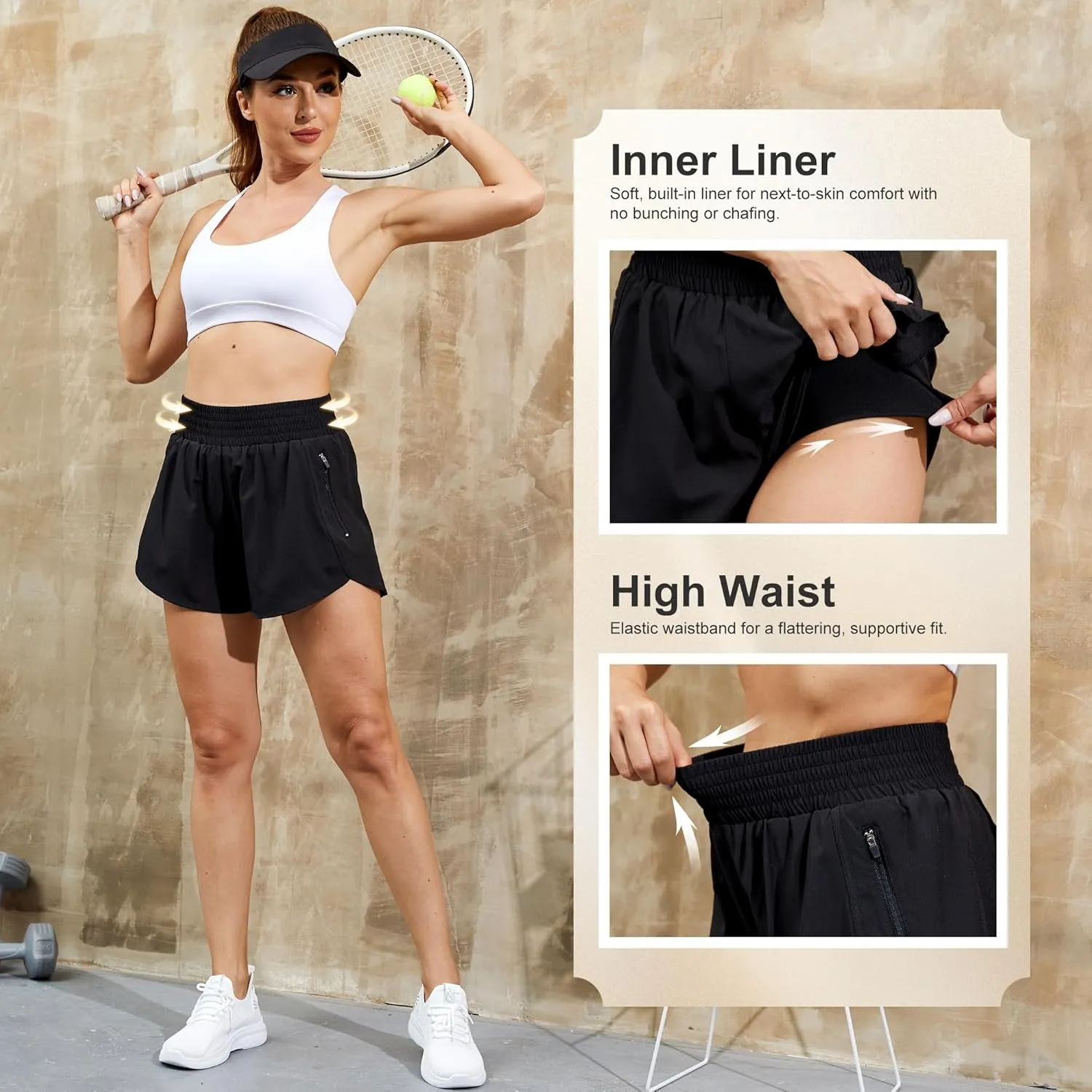 CE' CERDR Women's Athletic Workout Short High Waisted Elastic Running Shorts with Pockets for Gym Casual