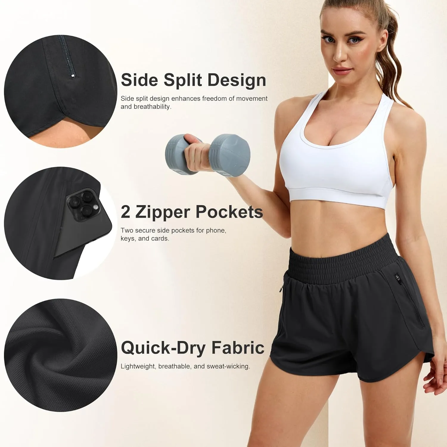 CE' CERDR Women's Athletic Workout Short High Waisted Elastic Running Shorts with Pockets for Gym Casual