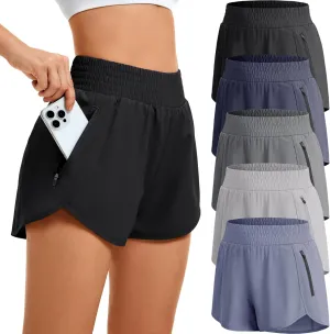 CE' CERDR Women's Athletic Workout Short High Waisted Elastic Running Shorts with Pockets for Gym Casual