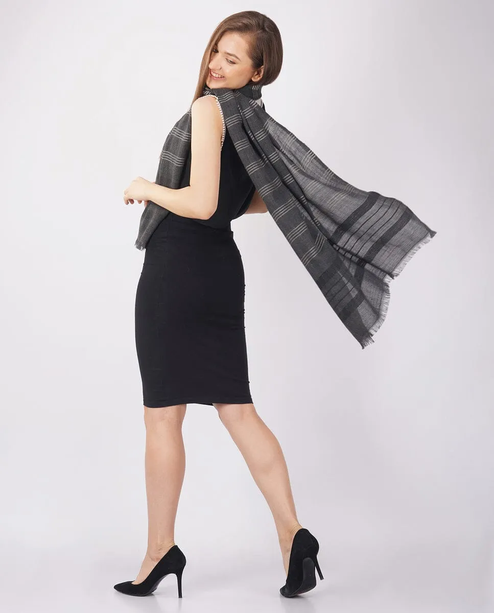 Checks and Stripes Wool Wrap - Unisex Wrap