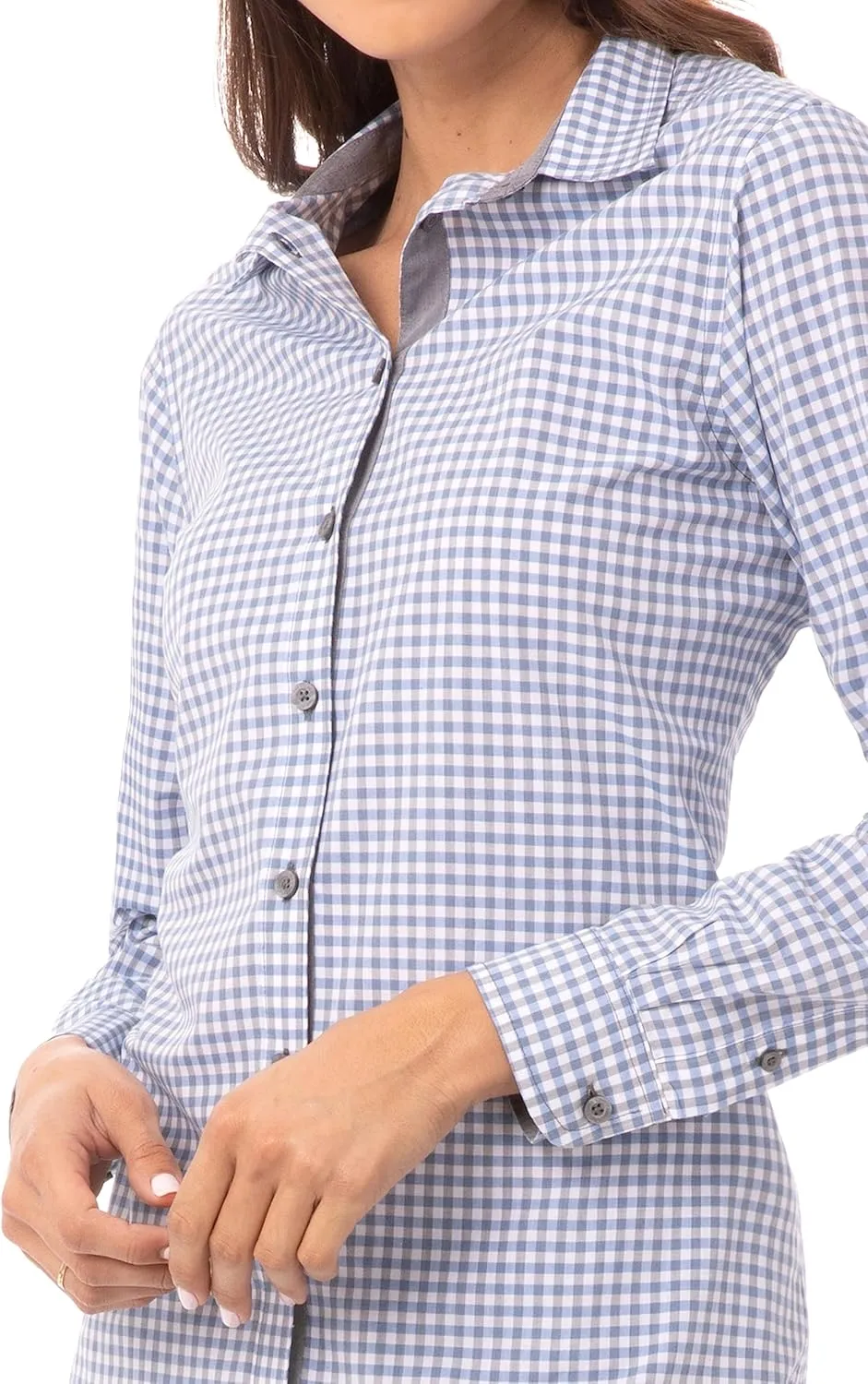 Chef Works Women's Modern Gingham Long Sleeve Dress Shirt