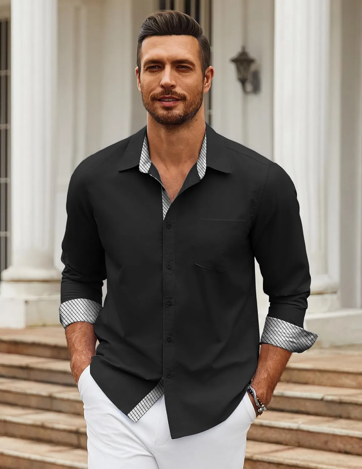 COOFANDY Mens Dress Shirts Long Sleeve Button Down Shirts Untucked Wrinkle-Free Business Casual Shirts
