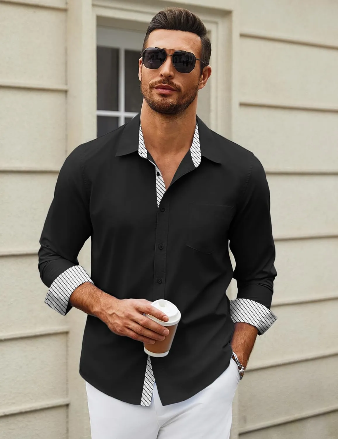 COOFANDY Mens Dress Shirts Long Sleeve Button Down Shirts Untucked Wrinkle-Free Business Casual Shirts