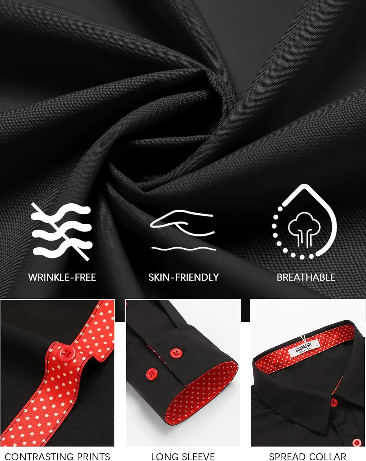 COOFANDY Mens Dress Shirts Long Sleeve Button Down Shirts Untucked Wrinkle-Free Business Casual Shirts