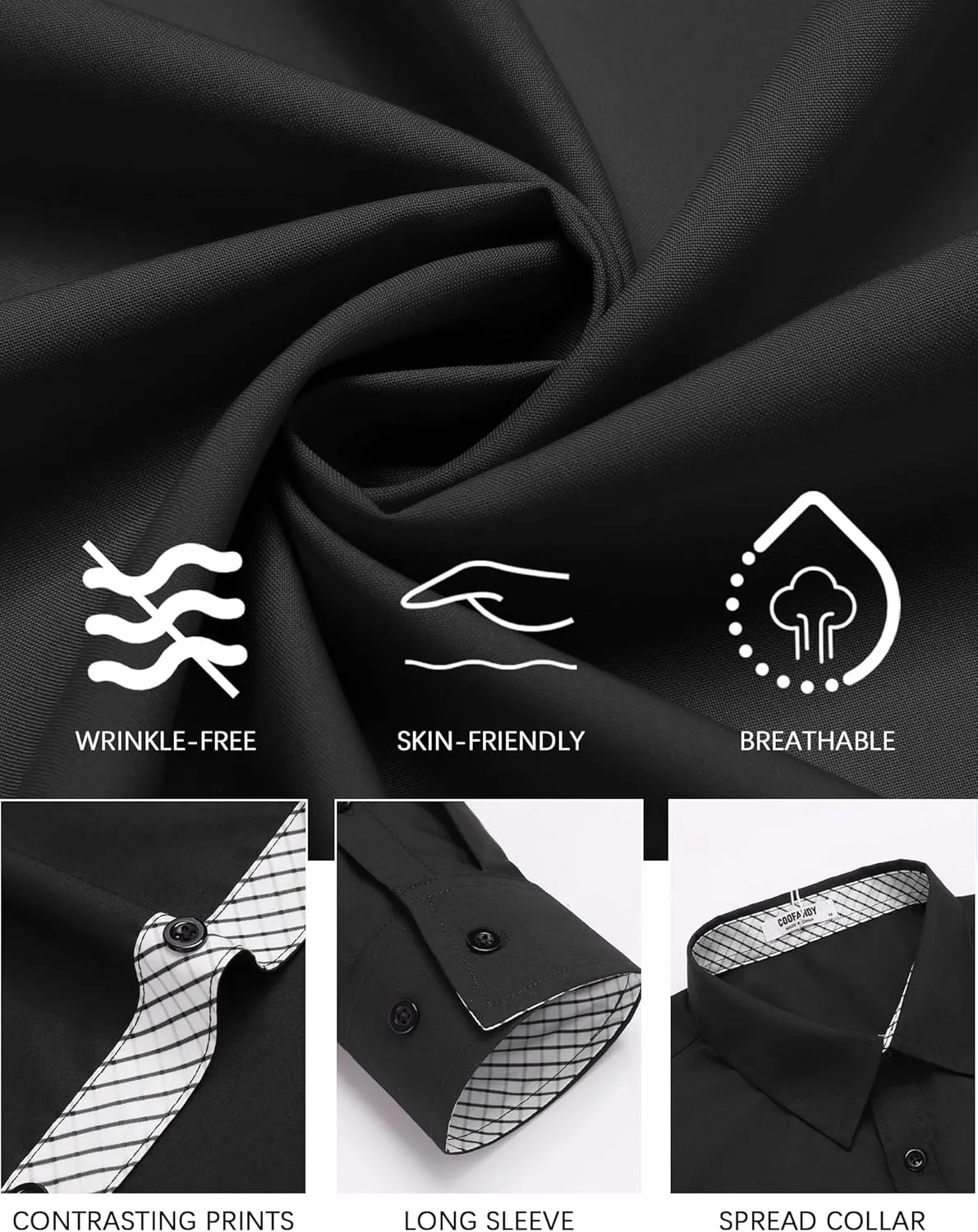 COOFANDY Mens Dress Shirts Long Sleeve Button Down Shirts Untucked Wrinkle-Free Business Casual Shirts