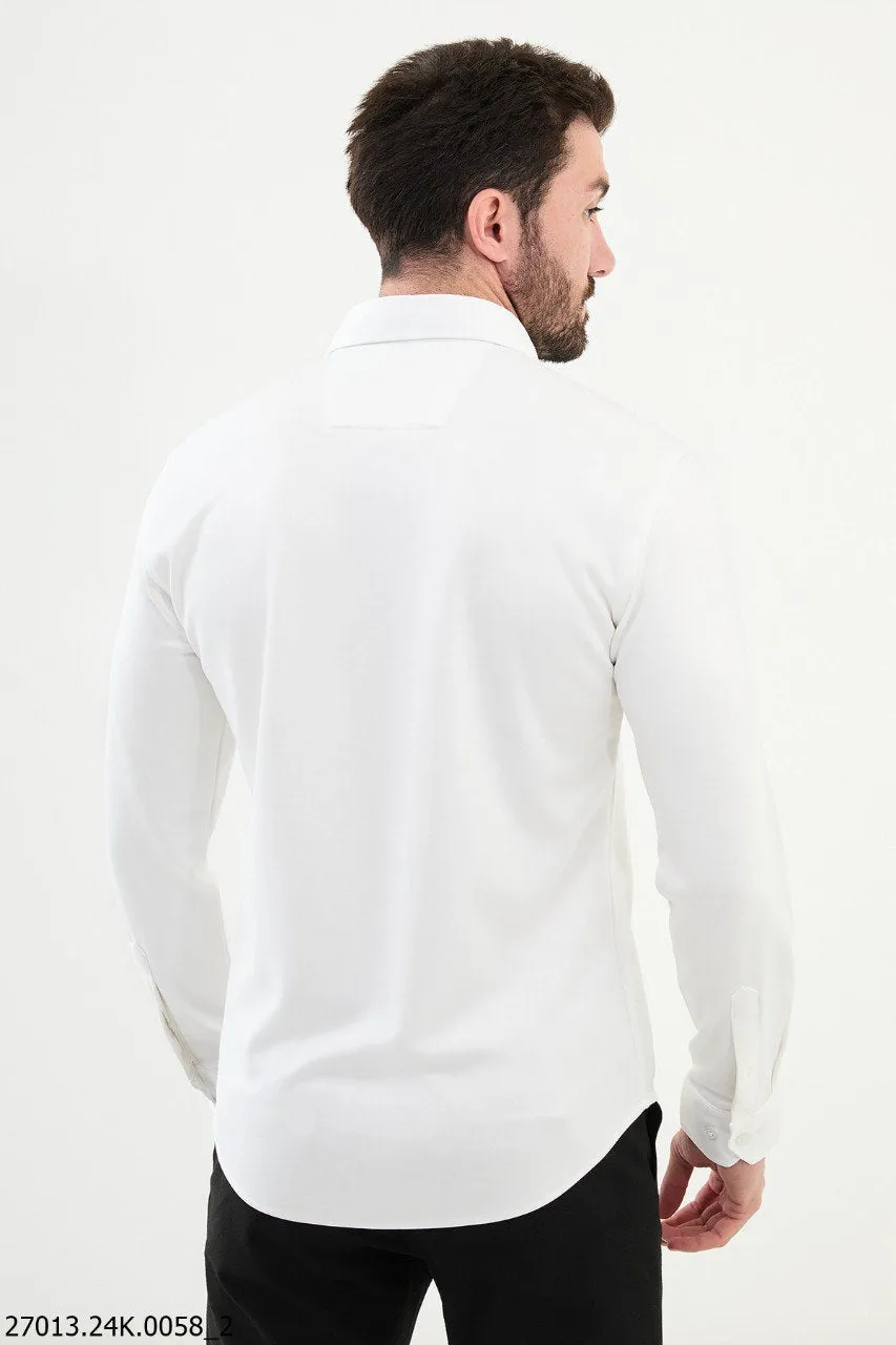 Crisp White Formal Shirt with Modern Design.