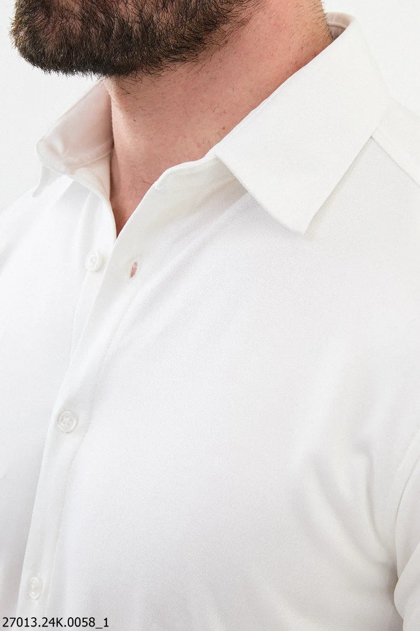 Crisp White Formal Shirt with Modern Design.