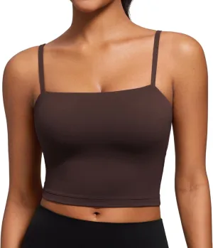 CRZ YOGA Butterluxe Cami Longline Sports Bras for Women - Square Neck Adjustable Padded Workout Crop Tank Top Camisole