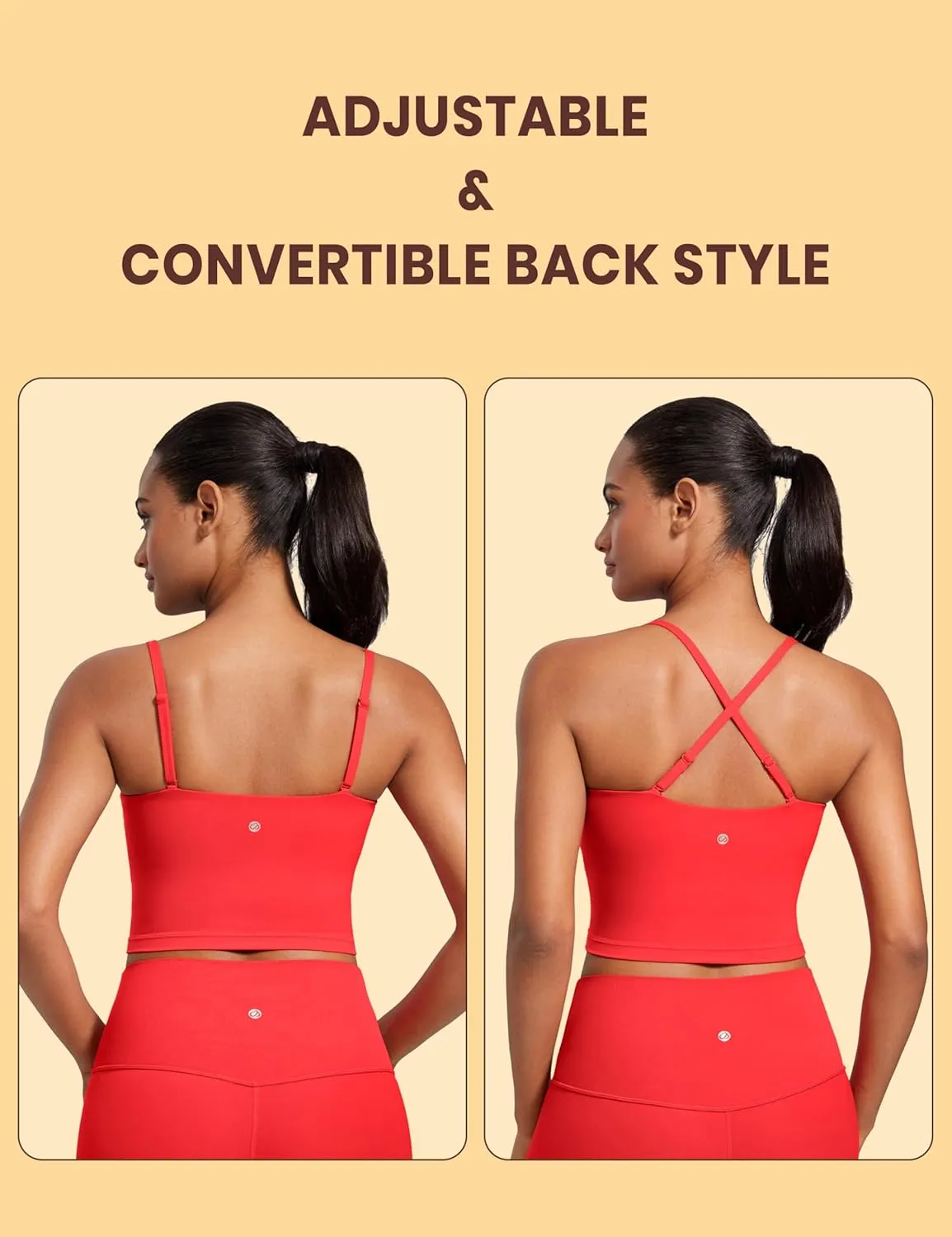 CRZ YOGA Butterluxe Cami Longline Sports Bras for Women - Square Neck Adjustable Padded Workout Crop Tank Top Camisole