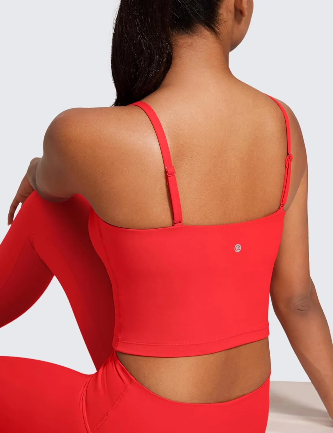 CRZ YOGA Butterluxe Cami Longline Sports Bras for Women - Square Neck Adjustable Padded Workout Crop Tank Top Camisole