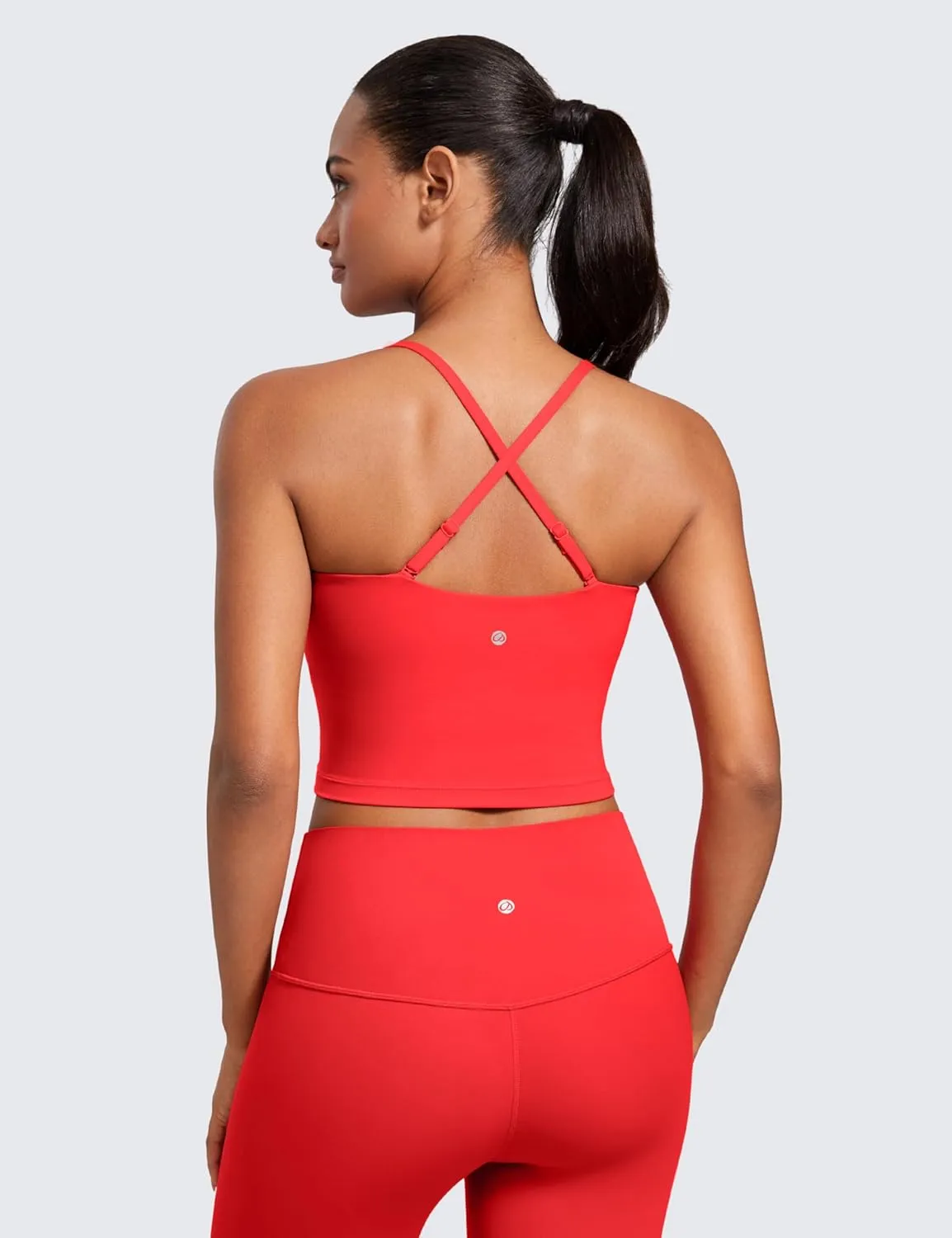 CRZ YOGA Butterluxe Cami Longline Sports Bras for Women - Square Neck Adjustable Padded Workout Crop Tank Top Camisole