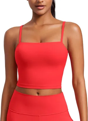CRZ YOGA Butterluxe Cami Longline Sports Bras for Women - Square Neck Adjustable Padded Workout Crop Tank Top Camisole
