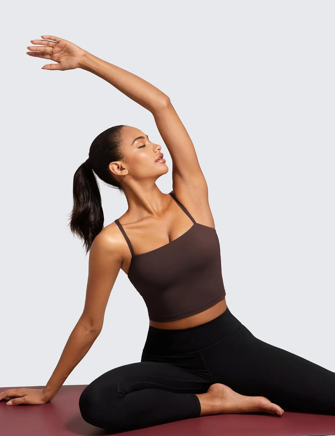 CRZ YOGA Butterluxe Cami Longline Sports Bras for Women - Square Neck Adjustable Padded Workout Crop Tank Top Camisole