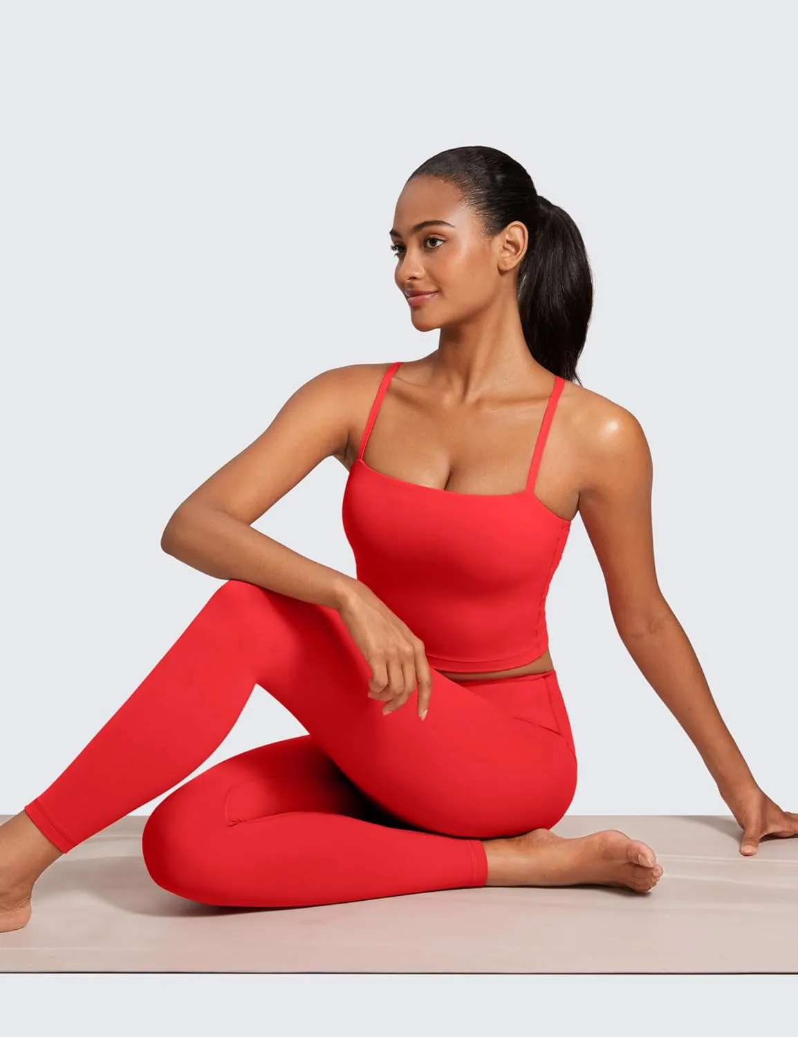 CRZ YOGA Butterluxe Cami Longline Sports Bras for Women - Square Neck Adjustable Padded Workout Crop Tank Top Camisole