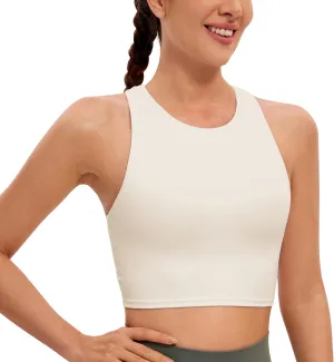 CRZ YOGA Butterluxe Racerback Longline Sports Bras for Women - High Neck Padded Crop Workout Tank Top with Built in Pads
