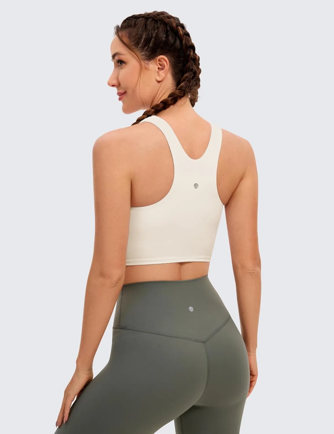 CRZ YOGA Butterluxe Racerback Longline Sports Bras for Women - High Neck Padded Crop Workout Tank Top with Built in Pads