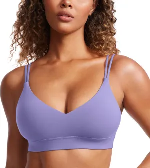 CRZ YOGA Butterluxe V Neck Strappy Sports Bras for Women - Thin Spaghetti Strap Padded Wireless Yoga Crop Top