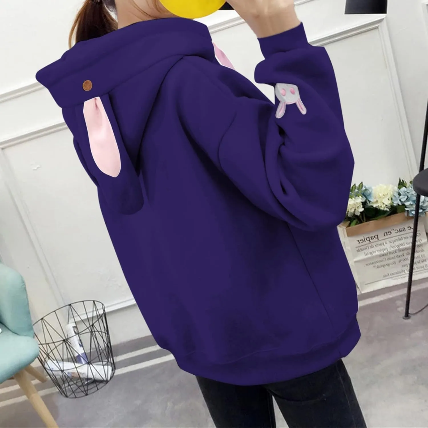 Cute Hoodies For Women Oversized Y2K Pullover Bunny Ear Hooded Sweatshirts With Pockets Long Sleeve Outfits Fall Clothes 2023