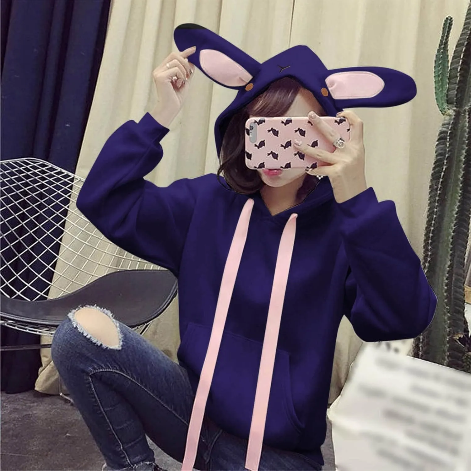 Cute Hoodies For Women Oversized Y2K Pullover Bunny Ear Hooded Sweatshirts With Pockets Long Sleeve Outfits Fall Clothes 2023