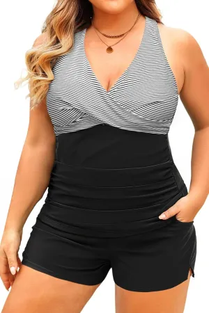 Daci Plus Size Tankini Swimsuit for Women - Two Piece Tummy Control Bathing Suit Tankini Top with Two Pockets Shorts