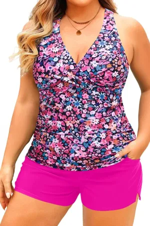 Daci Plus Size Tankini Swimsuit for Women - Two Piece Tummy Control Bathing Suit Tankini Top with Two Pockets Shorts