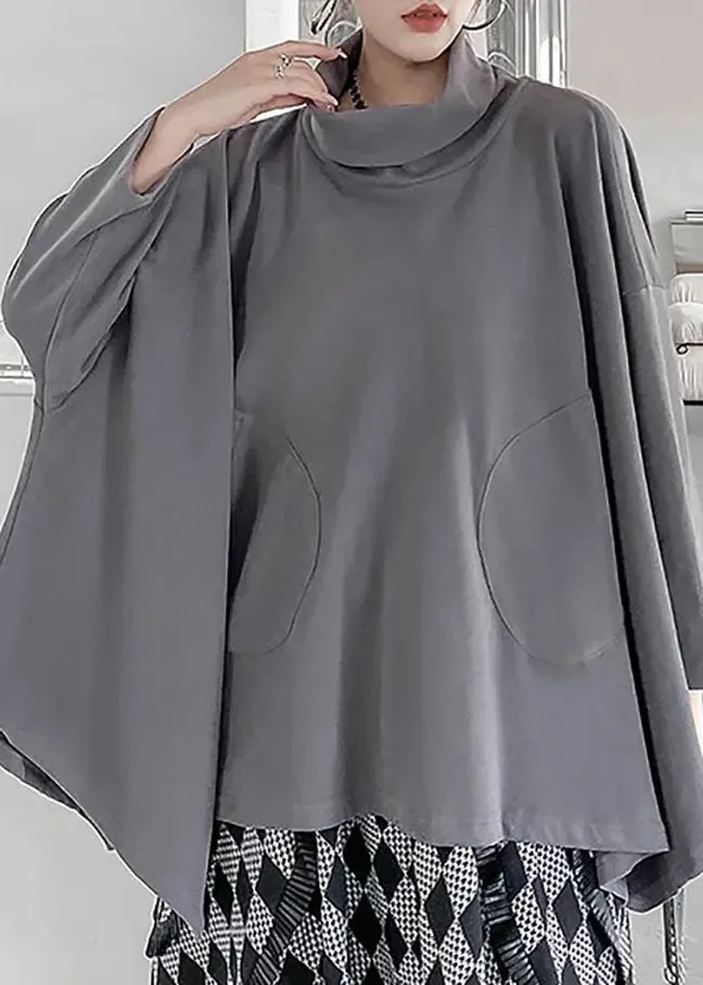 Elegant Grey Turtleneck Asymmetrical Sweatshirts Top Fall ML1210