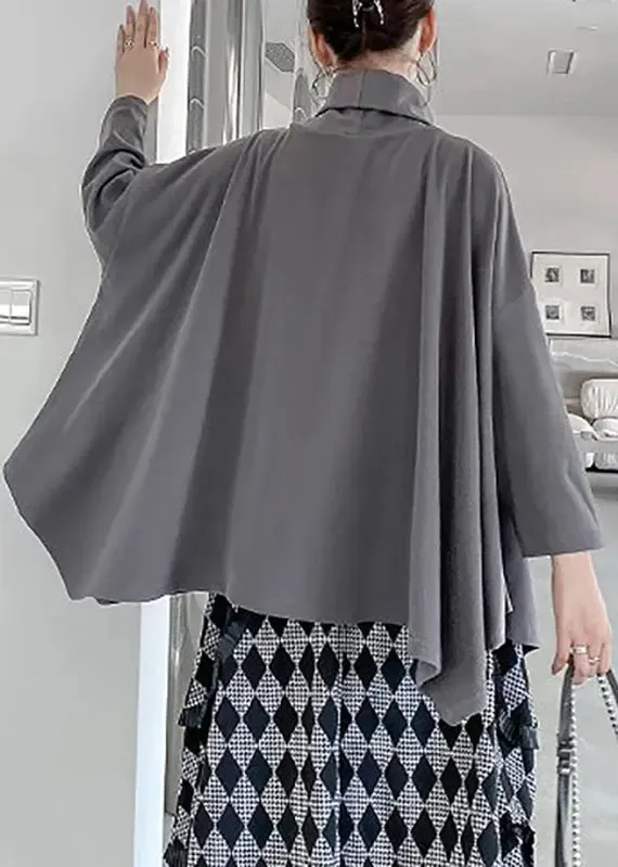 Elegant Grey Turtleneck Asymmetrical Sweatshirts Top Fall ML1210