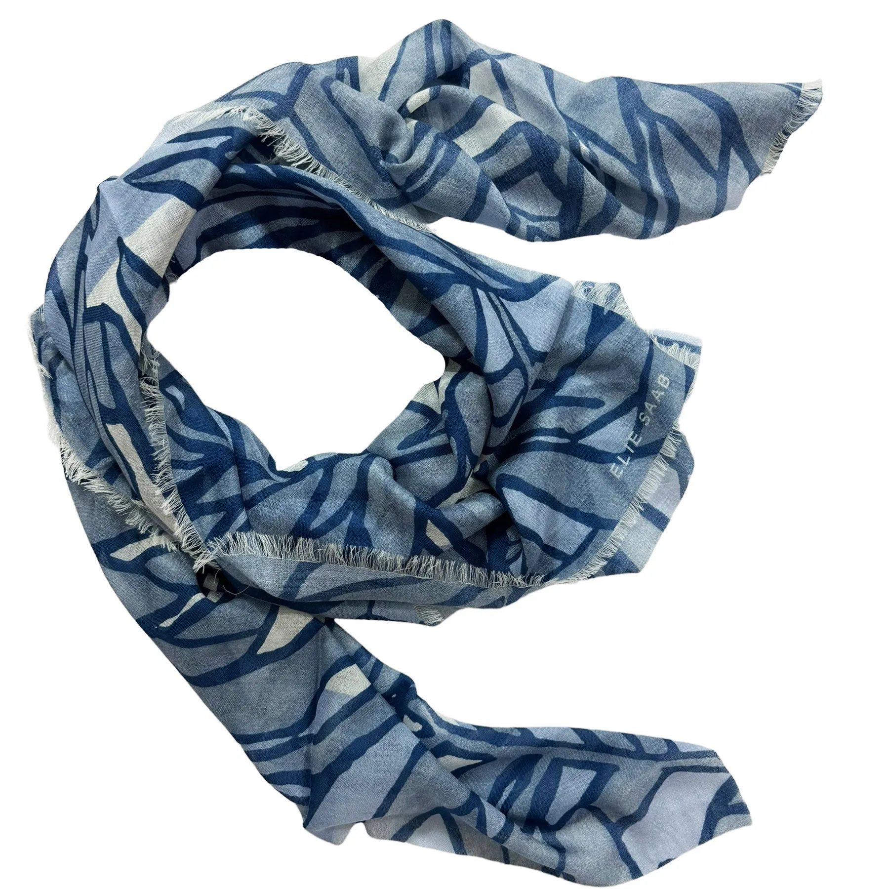 Elie Saab Wool Scarf Gray Blue Design - Extra Large 55 Inch Square Shawl