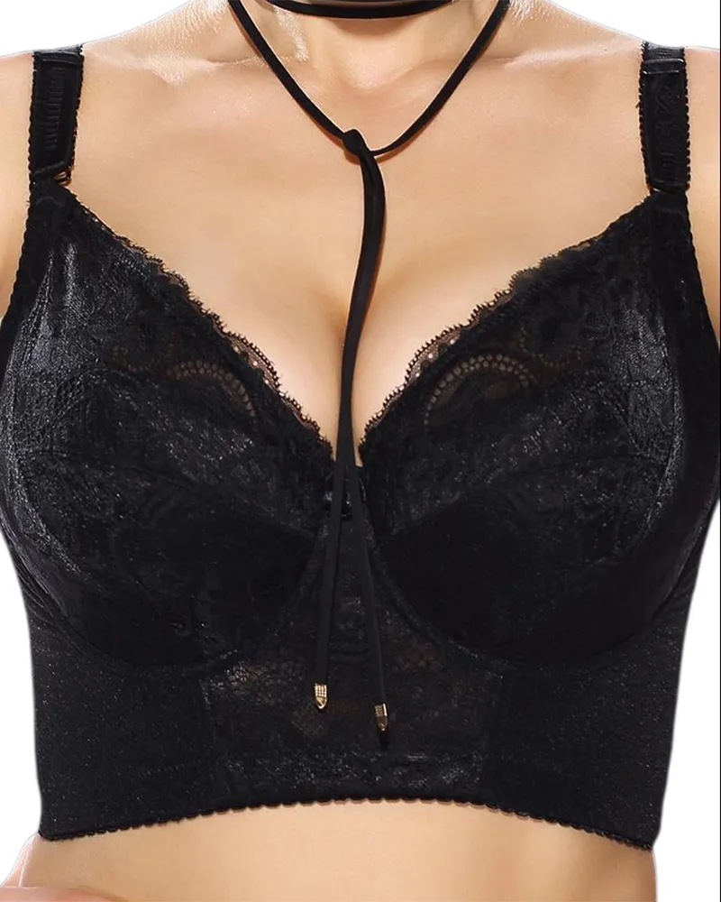 Embroidery Longline Push Up Bra