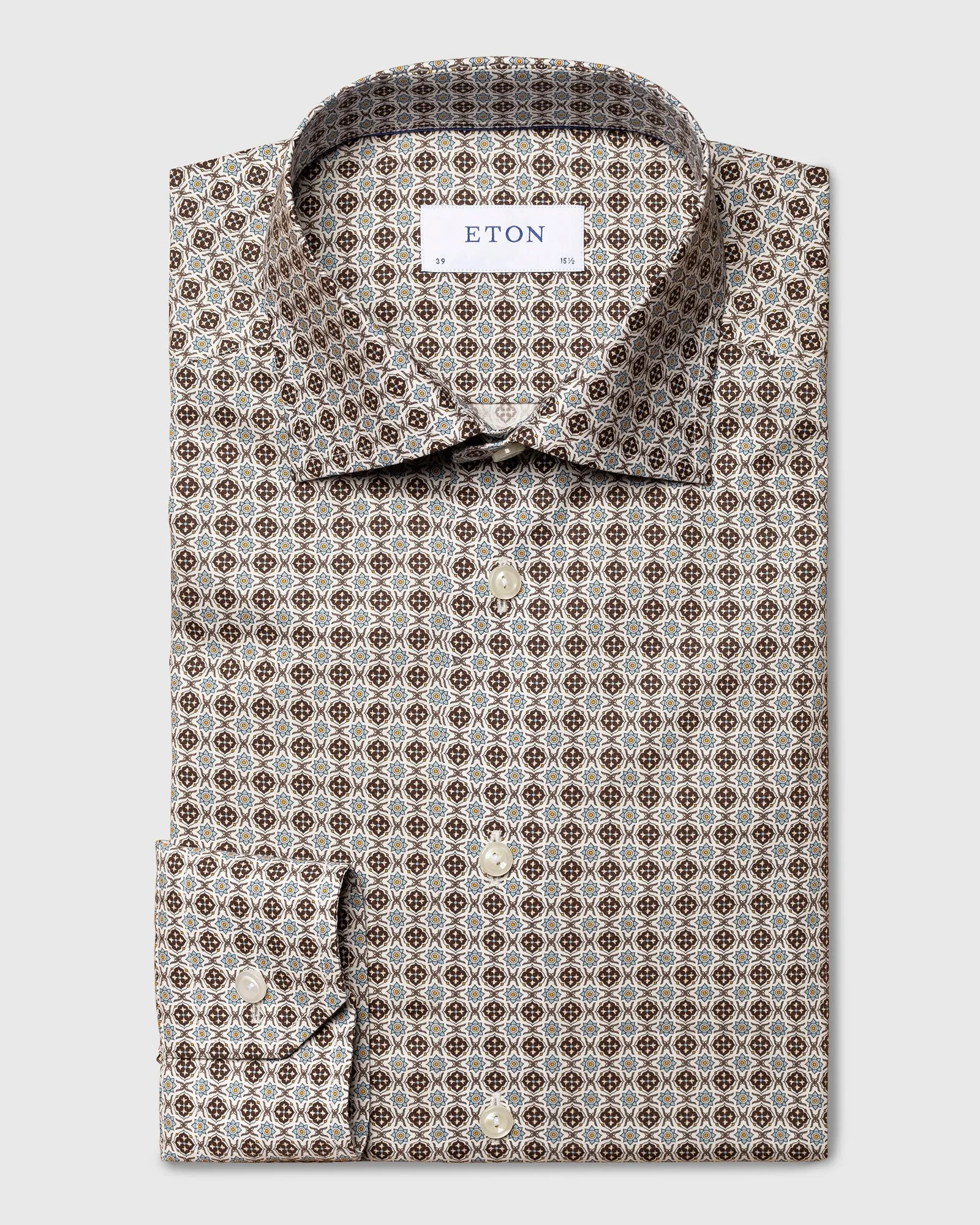 ETON 10000351001 WHITE PRINT SLIM SC SHIRT
