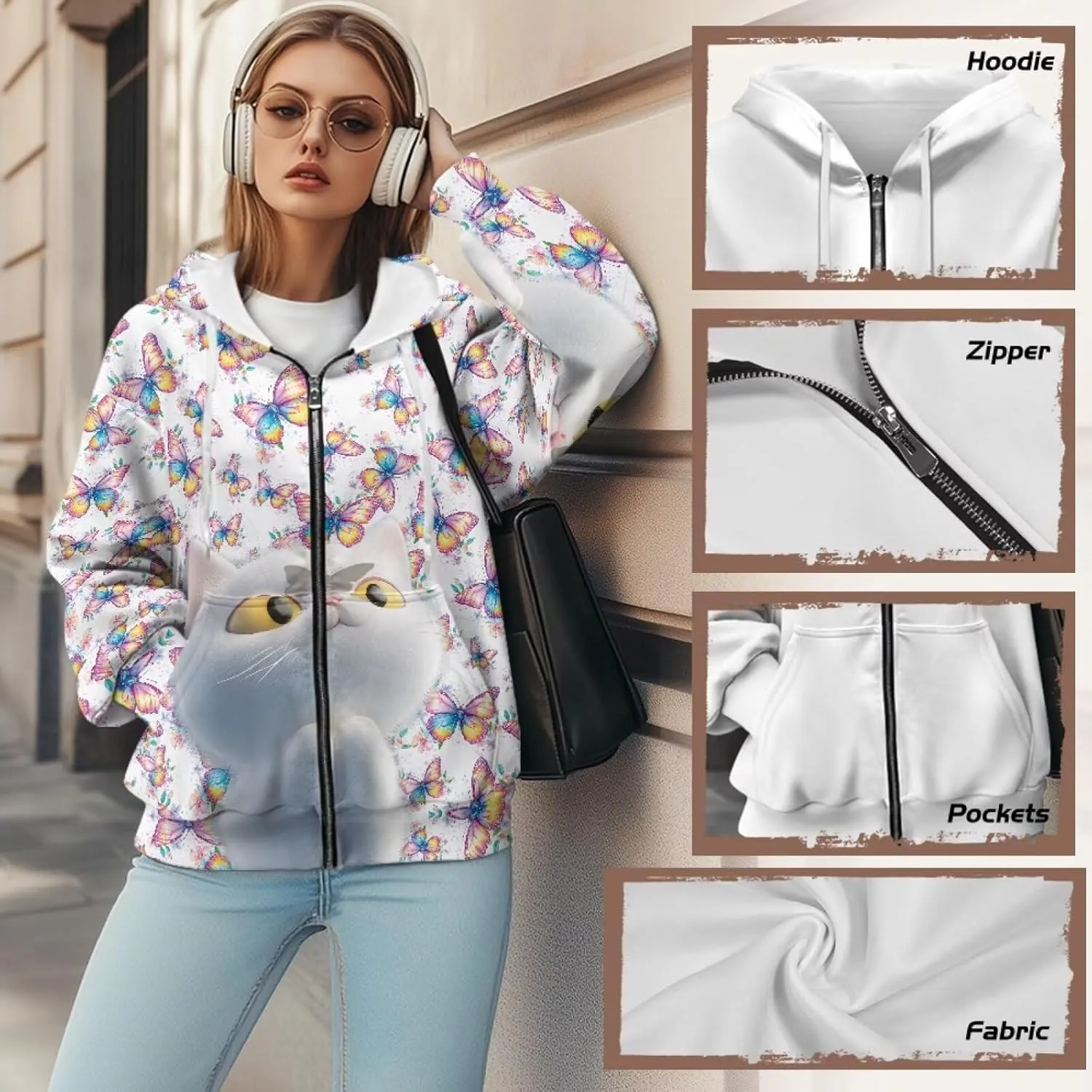 Forchrinse Skeleton Cobweb Womens Causal Long Sleeve Zip Up Hoodie Sweatshirts Y2K Hoodie Jackets Loose Fit Fashion Fall Coat