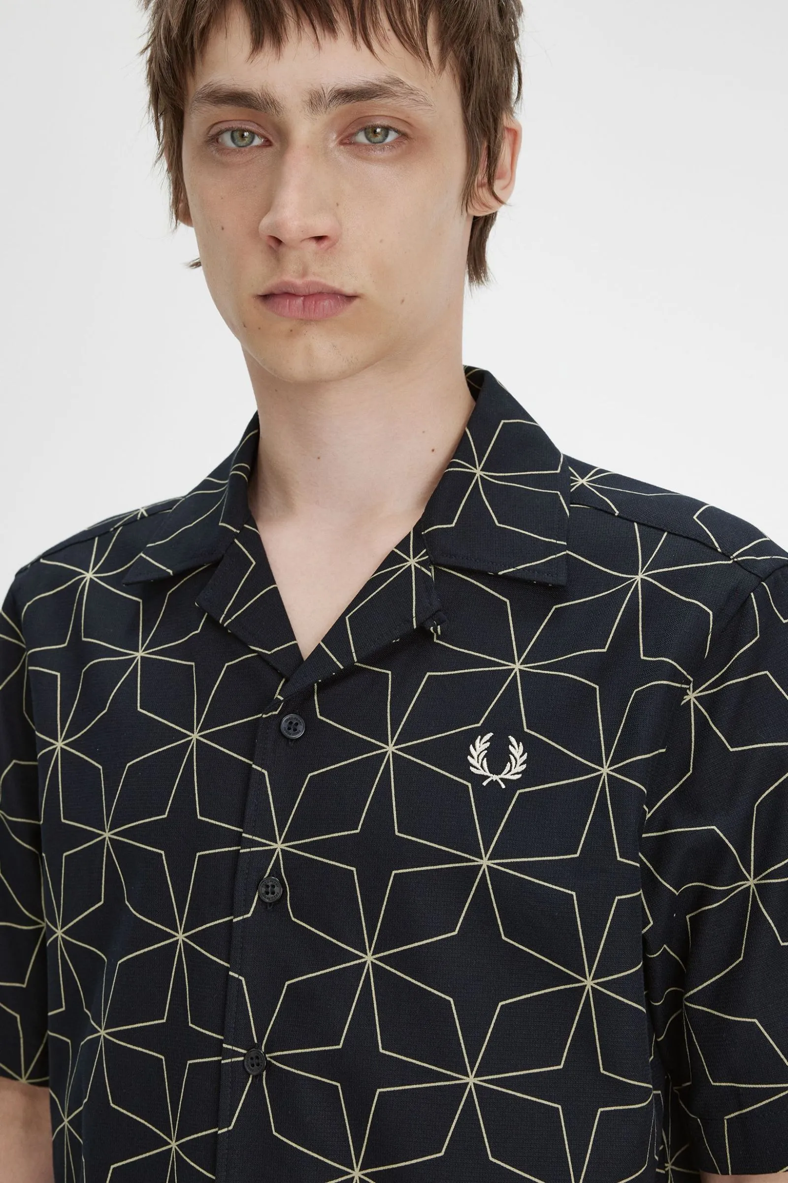 GEOMETRIC PRINT REVERE COLLAR SHIRT