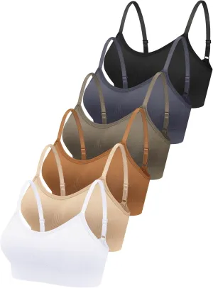 Geyoga 6 Pcs Sports Bra for Women, No Underwire Wireless Bralette Support Padded Cami Bra Seamless Camisole Tank Top