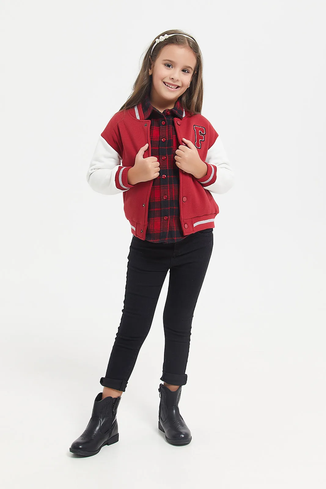 Girls Red With Front Open Sweatshirt