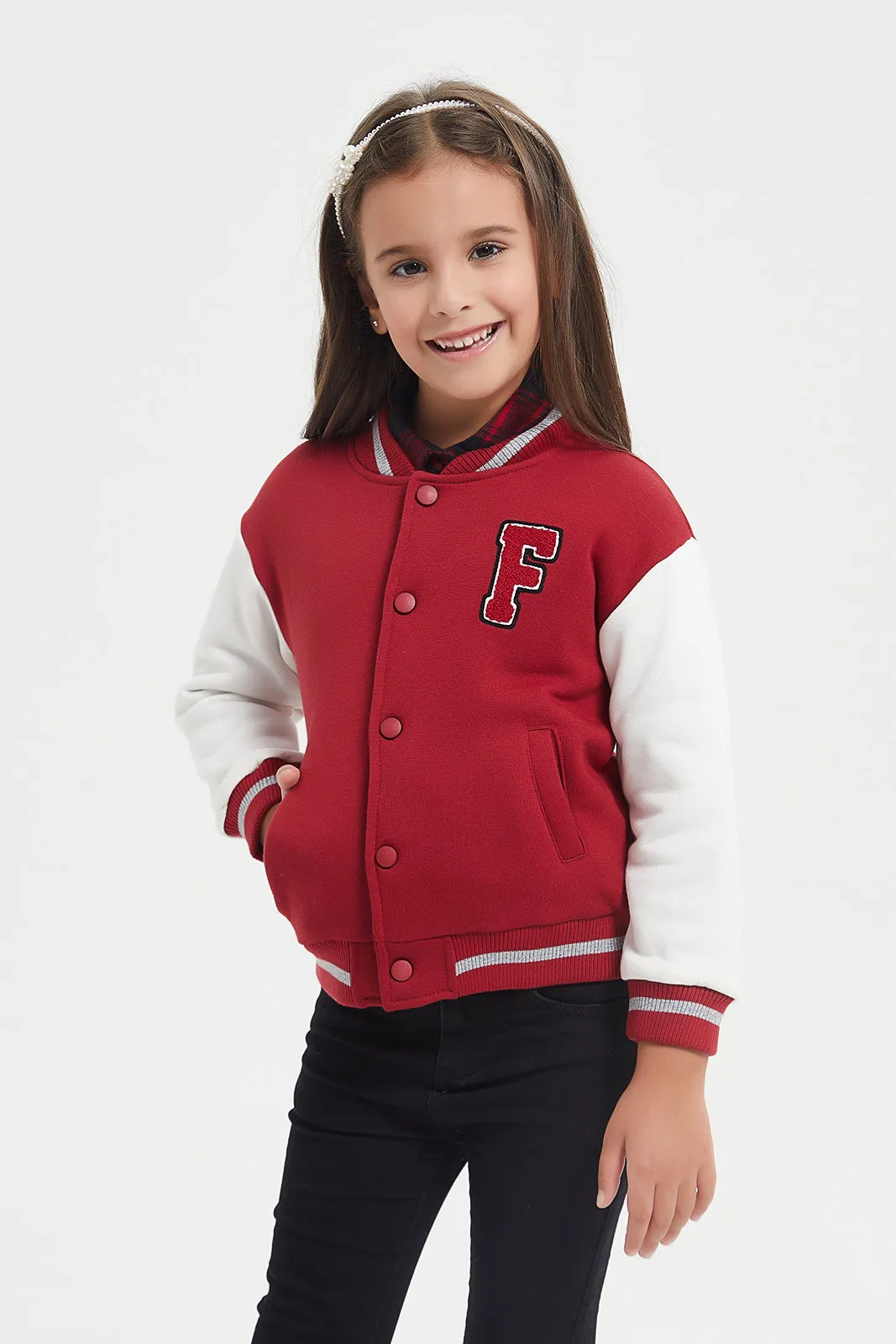 Girls Red With Front Open Sweatshirt