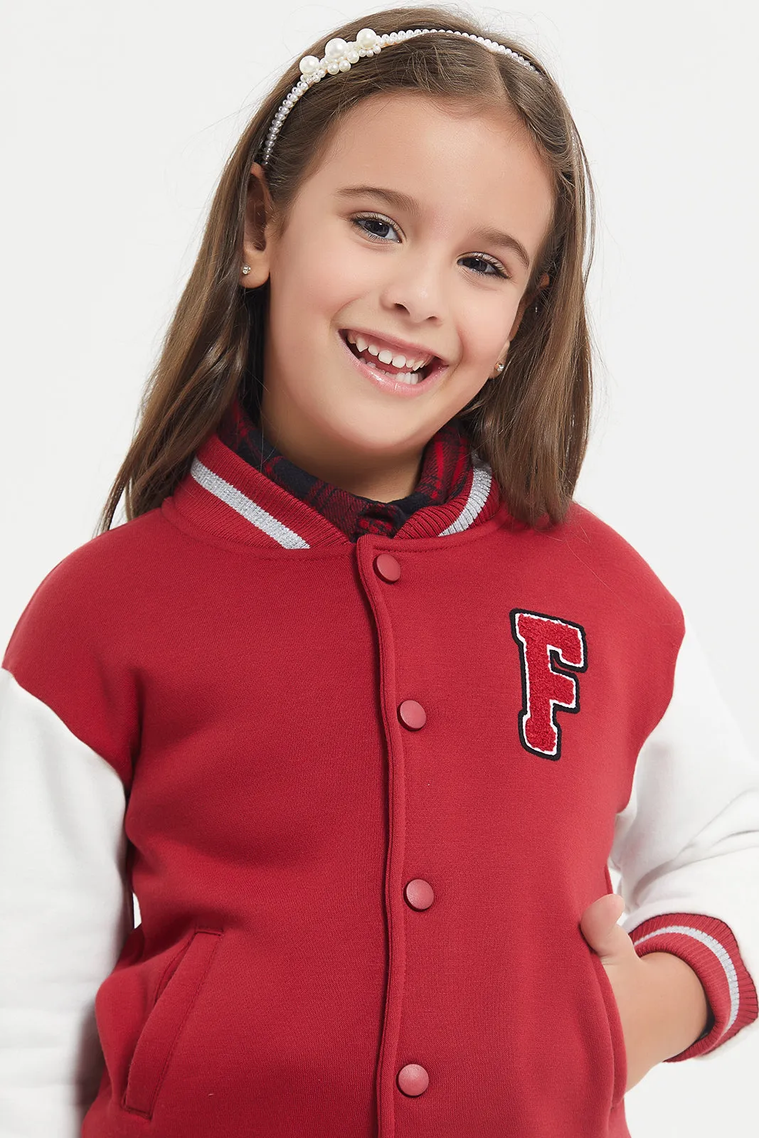 Girls Red With Front Open Sweatshirt