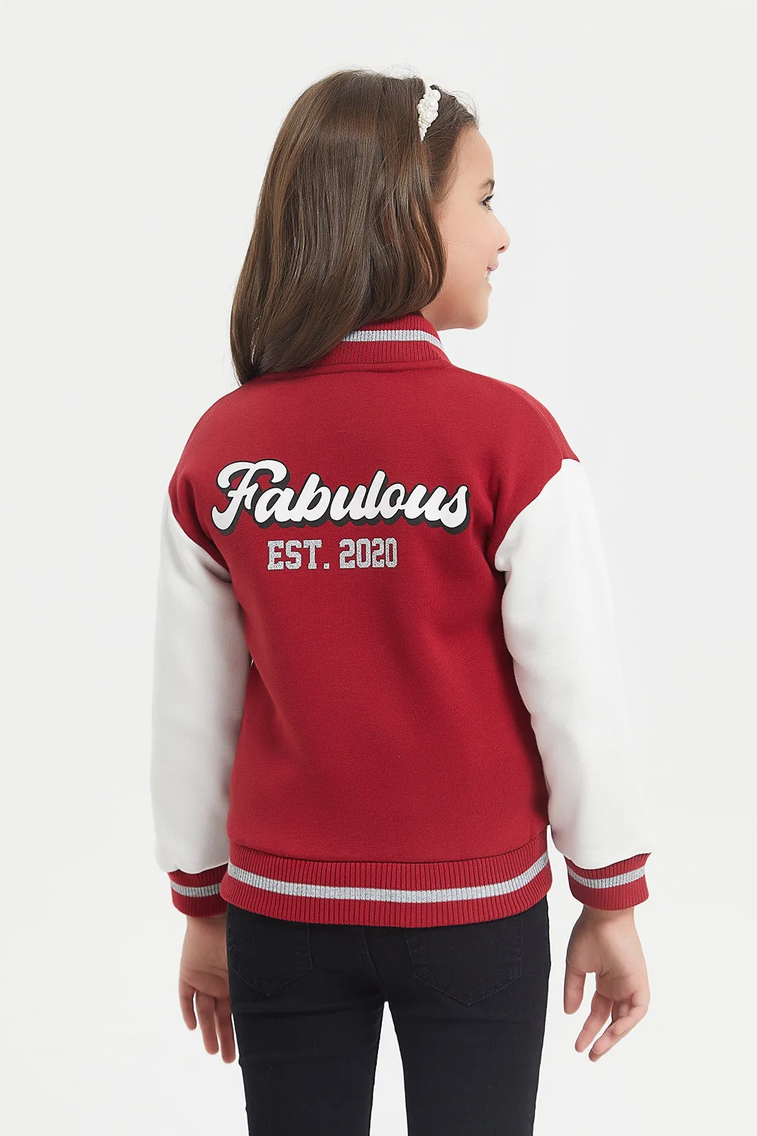 Girls Red With Front Open Sweatshirt