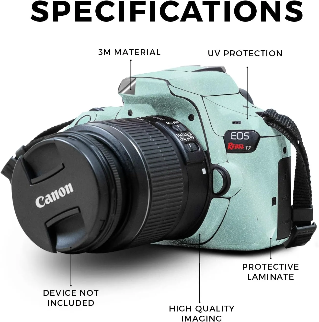 Glossy Glitter Skin Compatible with Canon EOS Rebel T7 Camera - Solid Seafoam - Premium 3M Vinyl Protective Wrap Decal Cover - Easy to Apply | Crafted in The USA by MightySkins