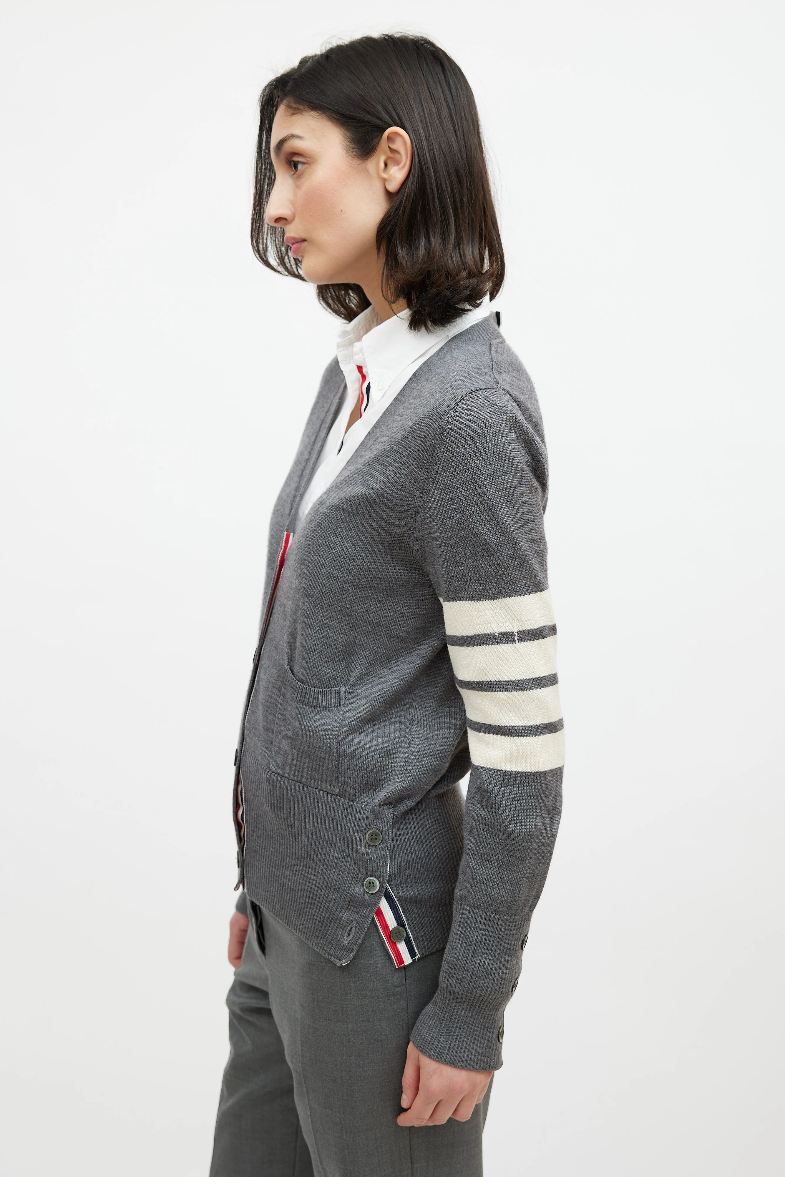 Grey & Cream Wool Striped Cardigan