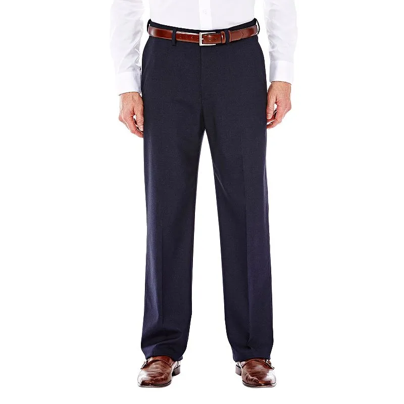 Haggar Mens Classic fit Dress Pants 32 / 32 Blue Solid Stretch