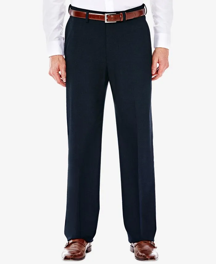 Haggar Mens Classic fit Dress Pants 32 / 32 Blue Solid Stretch