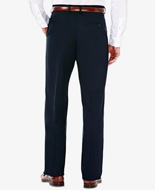 Haggar Mens Classic fit Dress Pants 32 / 32 Blue Solid Stretch