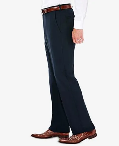 Haggar Mens Classic fit Dress Pants 32 / 32 Blue Solid Stretch