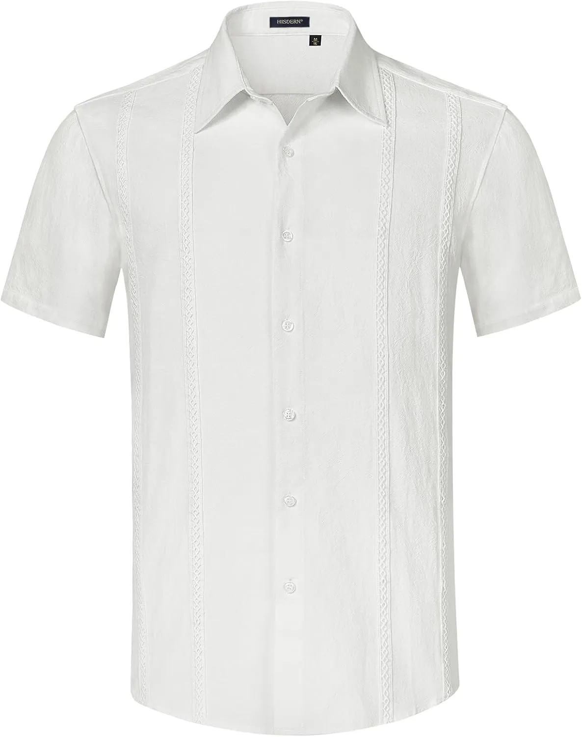 HISDERN Mens Cuban Guayabera Shirts Short Sleeve Casual Button Down Shirts for Men Regular Fit Summer Beach Linen Shirt Solid
