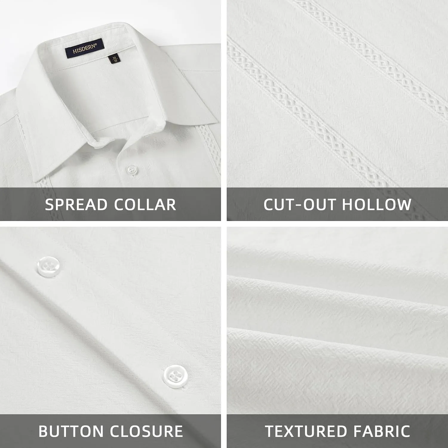 HISDERN Mens Cuban Guayabera Shirts Short Sleeve Casual Button Down Shirts for Men Regular Fit Summer Beach Linen Shirt Solid