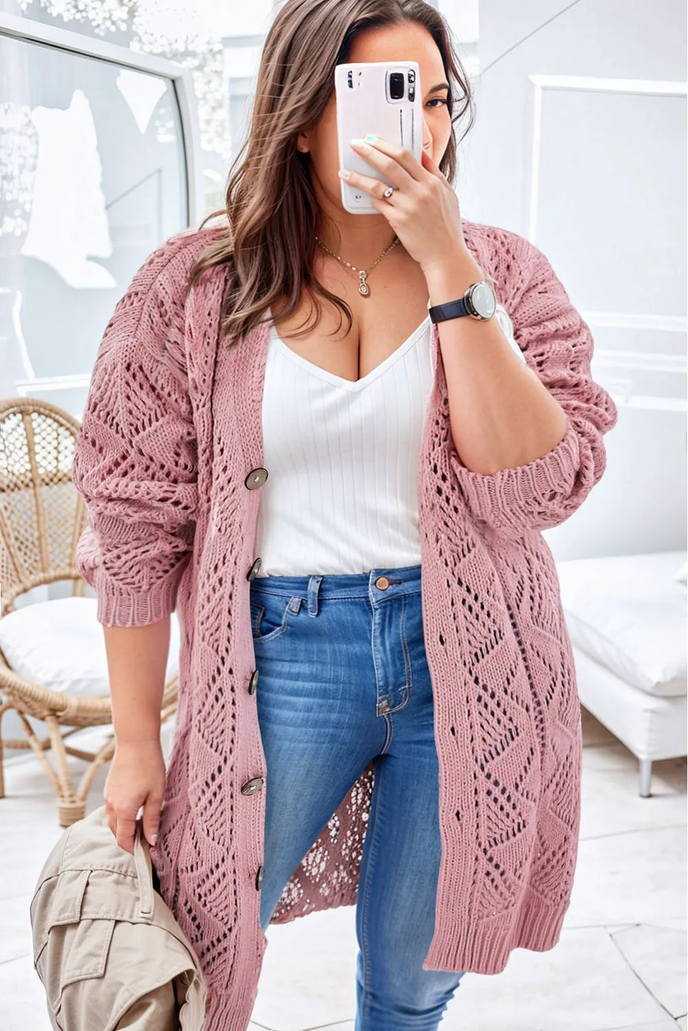 Hollow-out Openwork Knit Cardigan