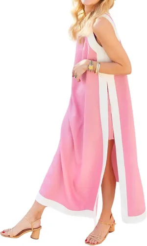 Hooever Women's 2 Piece Sets Boho Color Block Sleeveless Maxi Dress Matching Shorts with Pockets