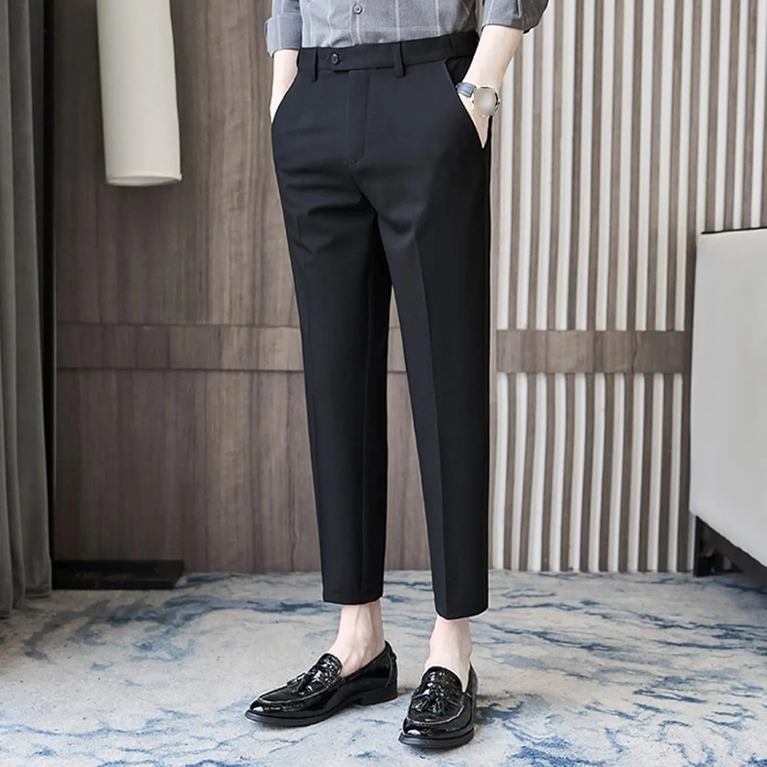 JEShifangjiusu Men's Wrinkle-Free Comfort Dress Chino Pant Stretch Modern Dress Pant Flat Front Straight Fit Dress Pant