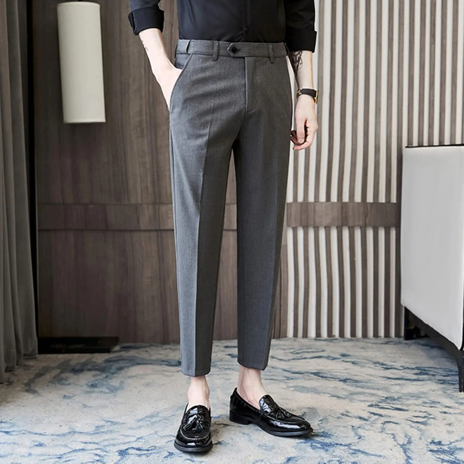 JEShifangjiusu Men's Wrinkle-Free Comfort Dress Chino Pant Stretch Modern Dress Pant Flat Front Straight Fit Dress Pant