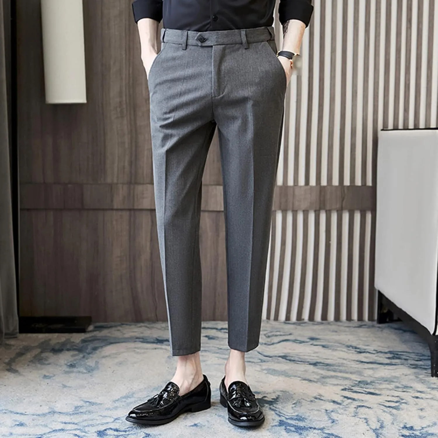 JEShifangjiusu Men's Wrinkle-Free Comfort Dress Chino Pant Stretch Modern Dress Pant Flat Front Straight Fit Dress Pant
